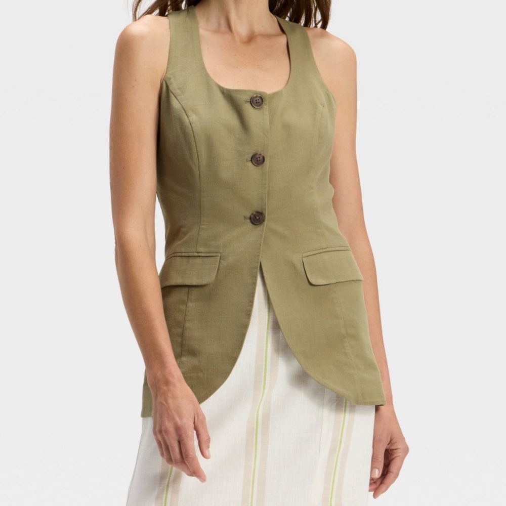 a new day Olive Green Button Front Tailored Tank Top